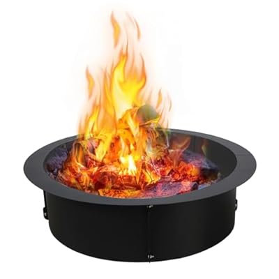 Outdoor Fire Pit Ring 36 inch Fire Ring for Outside Fire Pit, 2.0mm Thick Metal Steel Duty Solid Round Fire Pit Insert, for Outside DIY Campfire Ring Above or In-ground (Black, 30×36 inch)