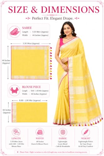 Image of HAIDER ALI AND SONS Grey Cotton Linen Saree for Women | Soft Linen Slub Blend Saree with Running Blouse Piece | Lightweight Handloom Style Saree | Office, Casual, Party & Festival Wear 