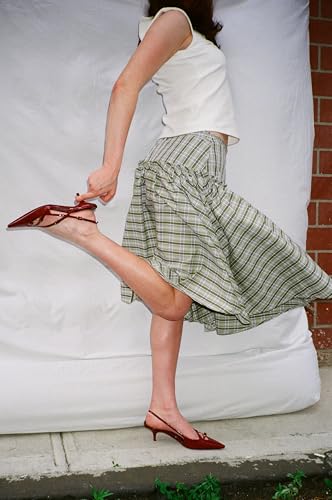 UAURORAO Women Gingham Midi Skirt Tie Up Waist Wrap Skirts Plaid Frill Ruffle Patchwork Maxi Skirt Vintage Streetwear3