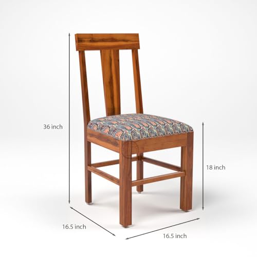 Image of VK Furniture Sheesham Solid Wood 4 Seater Dining Table Set of Four with 4 Print Cushion Chairs for Dinner Hall Kitchen Living Room Home Office Restaurant |L45 X W30 X H30|Brown Finish 03