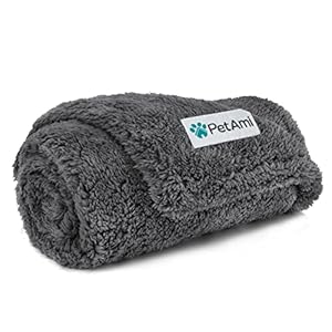 PetAmi Fluffy Waterproof Dog Blanket for Small Medium Dogs, Soft Warm Pet Sherpa Throw Pee Proof Couch Cover, Reversible Cat Puppy Bed Blanket Sofa Protector, Plush Washable Pad (Grey, 24×32)
