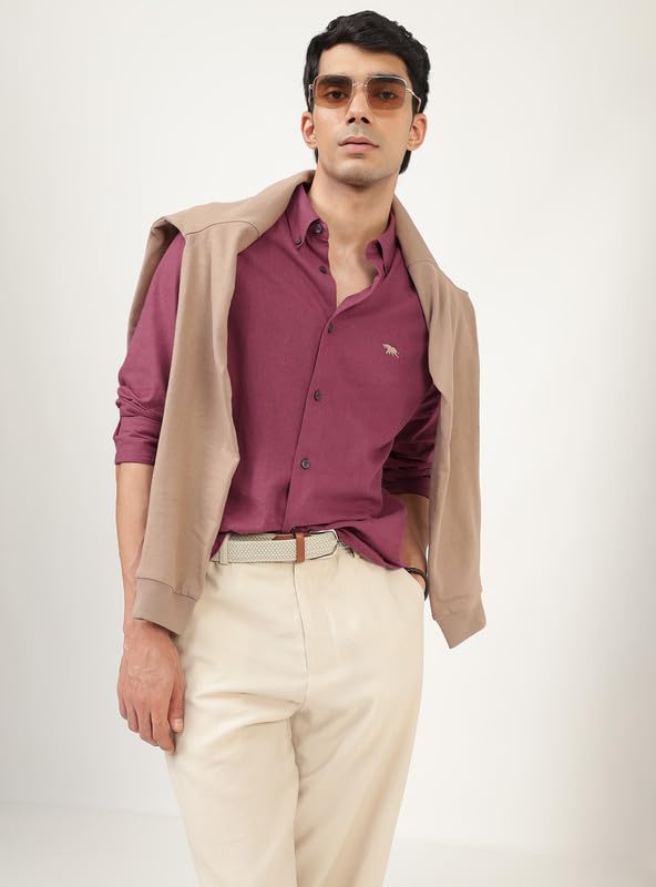 Image of Andamen Men Premium Button-Down Collar Solid Cotton Casual Shirt Navy