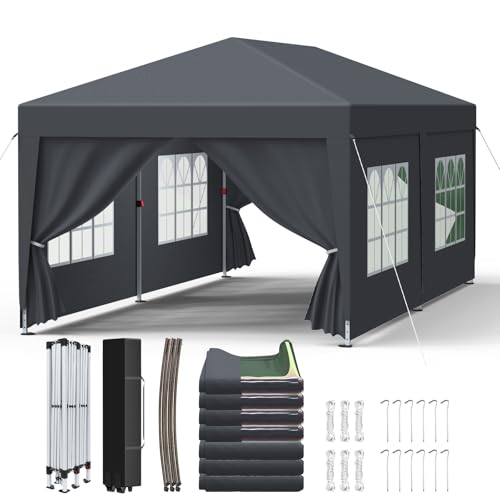 Tonnelle pliante 3 x 6 cm, avec parois latérales, tente de fête, pop-up, étanche, stable, pour extérieur, jardin, fête, pavillon pour plage et camping, protection UV 50+, anthracite