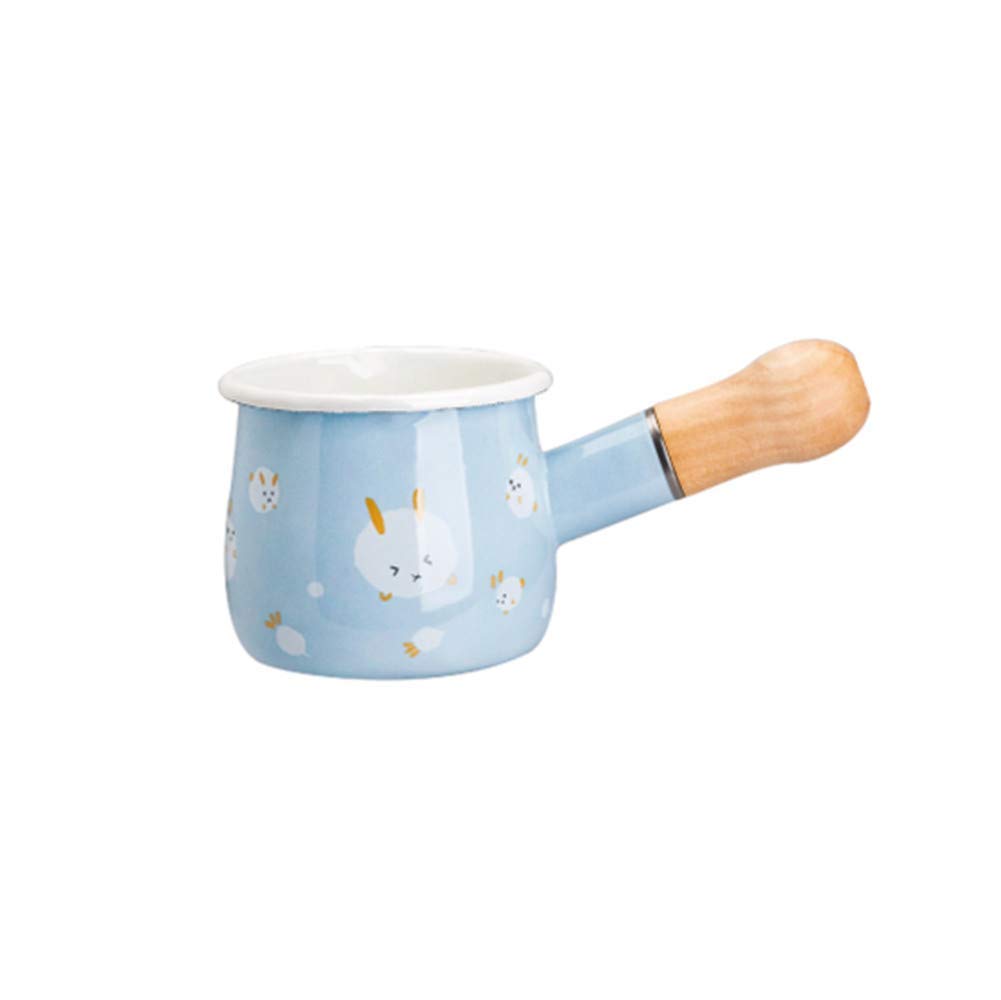 Enamel Stockpot Coffee Pot Non-Stick Milk Pan Small Milk Pot Tea Egg Boiling Pot Wooden Handle Pot Easy Clean Milk Pans,B