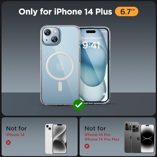 Image of Miracase Magnetic for iPhone 14 Plus Case 6.7 inch (Compatible with MagSafe)(with 2X Screen Protectors) Military-Grade Protection, Anti-Fingerprint Translucent Matte Phone Case Cover, Clear