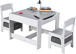Costzon 3 in 1 Kids Wood Table & 2 Chair Set, Children Activity