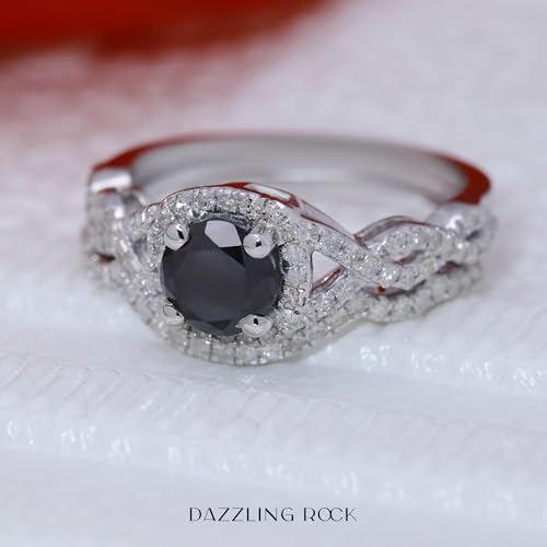 Dazzlingrock Collection 5.8mm Round Gemstone & White Diamond Infinity Swirl Halo Wedding Ring Set for Women in 925 Sterling Silver2