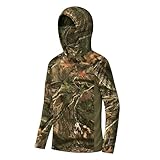 Hartena Youth Hunting Hoodie with Face Cover, Boys Camo Long Sleeve Shirt UPF 50+ Quick Dry for Deer Turkey Hunting, MistyThicket, L
