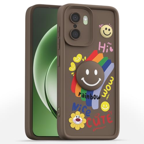 Image of Pikkme Back Cover for OnePlus 15R 5G | Soft Silicone| Cute Rainbow Smile & 3D Cartoon Flower Design | Shockproof Raised Camera Protection Bumper Case (Brown)