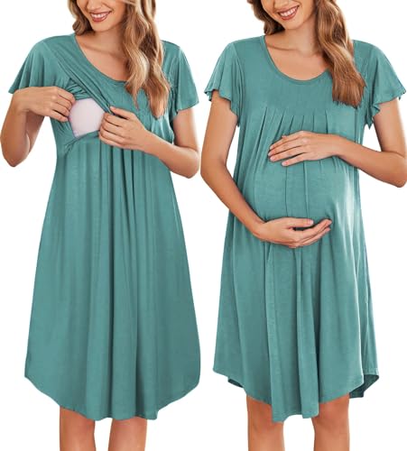 Image of Ekouaer Nursing Nightgown Labor and Delivery Gown Hospital Breastfeeding Dress for Women Short Sleeve Maternity Sleepwear