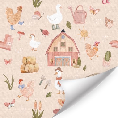 Papel pintado de pato y pollo HLNIUC papel de pared rosa rústico autoadhesivo infantil