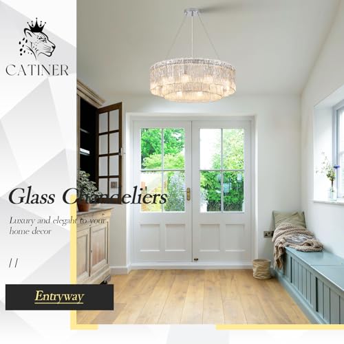 Modern 24” Chrome Chandeliers 10-Light Crystal Glass Round Chandelier Luxury Drum Ceiling Pendant Light Fixtures 2 Tiers Hanging Lighting for Dining Room Foyer Living Room Bedroom by CATINER - Image 5