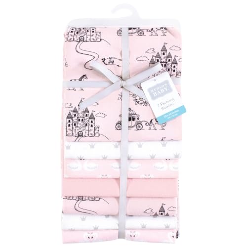 Image of Little Treasure Hudson Baby Cotton Poly Flannel Receiving Blankets Multipack, Pink Fairytale Princess, 30x30 inches
