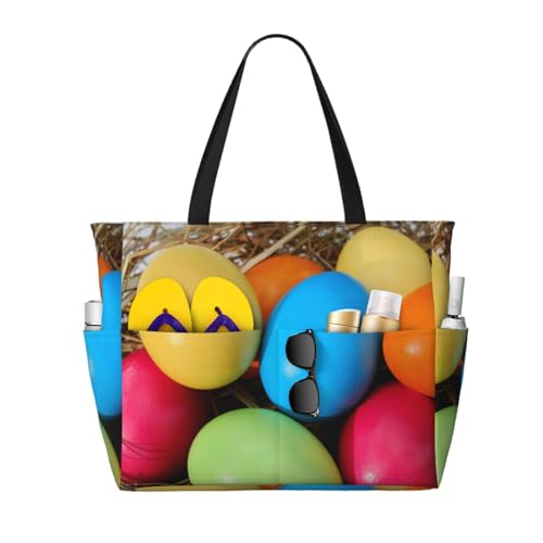 Grand sac de plage oeuf de Pâques avec poignées confortables