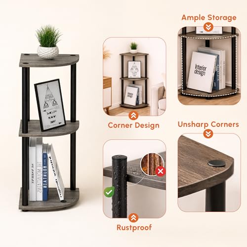 Image of JD FRESH 3-Tier Wooden Open Corner Rack /Table Corner Display Rack /Storage Shelf Stand /Multipurpose Shelf for Living Room, Bedroom, Home Office Display (Cambridge, Walnut)