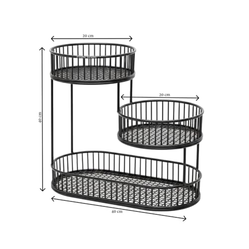 Image of 3 Tier Fruit Basket Bowl for Kitchen | Countertop Metal Wire Kitchen Storage Basket for Fruits, Vegetables and Snacks - Black
