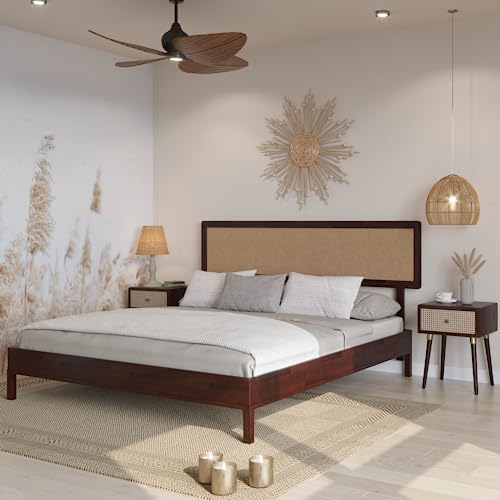 Bme Nipe (New) 14 Inch Deluxe Bed Frame With Adjustable Headboard Rustic & Bohemian Unique Style With Acacia Wood - No Box Spring Needed - 12 Strong Wood Slat Support - Easy Assembly (Walnut, King) #TOP2