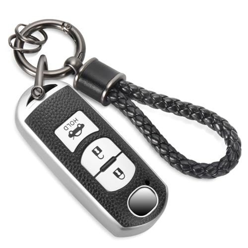 Image of Key Fob Cover for Mazda, Braided Loop Keychain Accessory, Silver