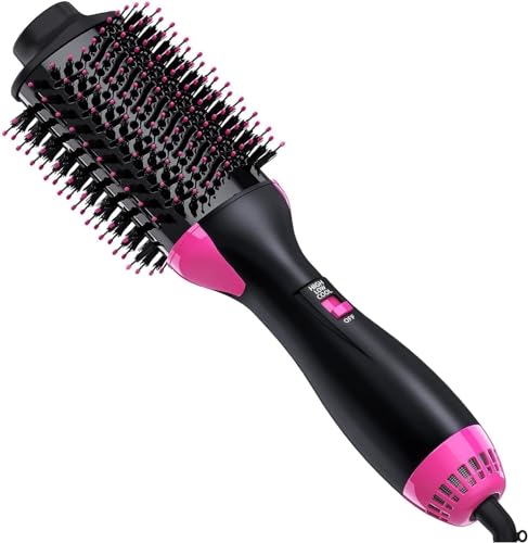 1000W Hot Air Brush 3-in-1 Blow Dryer Brush with Negative Ions Volumizer Hair Styler Straightener Dual Speed & Cool Setting Hair Dryer Brush for Women Frizz Control & Smooth Styling