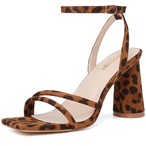Image of RIBONGZ Block Heels Prom Heeled Sandals for Women Chunky Square Open Toe Strappy High Heels Ankle Strap Wedding Bridal Shoes High Heel Sandals for Party Dress