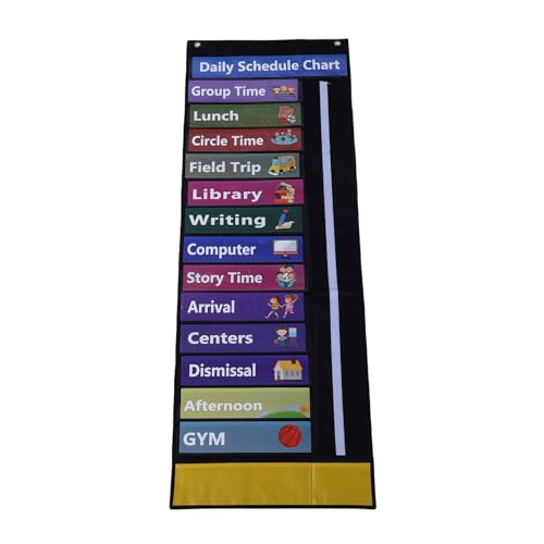 Daily Schedule Pocket Chart, Classroom Schedule Calendar with Movable Arrows for Teachers, Reusable Teaching Aid for Organizi