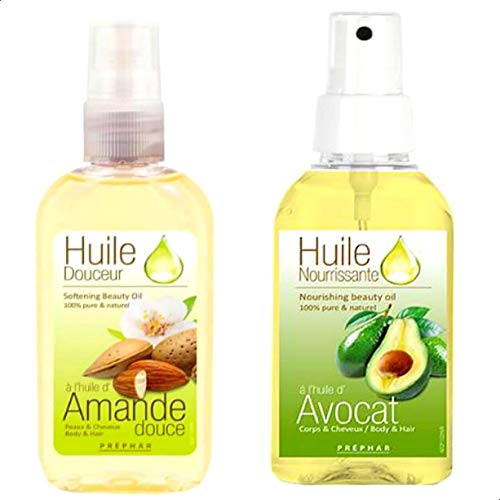 2 Sprays d'Huiles Cosmétique Huile d'Avocat et Huile d'Amande Douce"Préphar" Cheveux Ongles Visage Lèvres Corps Accélère la Pousse des Cheveux, Cils et Ongles Nourrit et Hydrate la Peau (2 X 100 ml) Cover