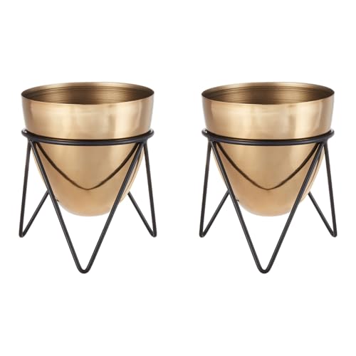 amazon basics Metal Planters with Stand (Pack of 2) | Planter for Living Room and Bedroom Decor | Best Decor Gift (Copper Gold)