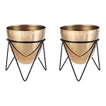 amazon basics Metal Planters with Stand (Pack of 2) | Planter for Living Room and Bedroom Decor | Best Decor Gift (Copper Gold)