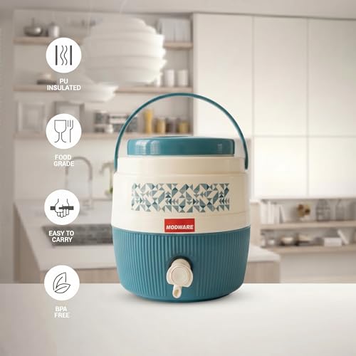 Image of MODWARE Kool Marina Insulated Plastic Water Jug, 6 litres, Food Grade, BPA Free, Easy to Carry (Green, 6000)