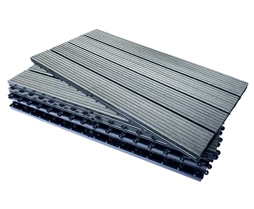 Carreaux de terrasse composites – CLICK-DECK – Ébène, gris et teck, patio, balcon, terrasse (6 carreaux de terrasse composites, gris, 60 x 30 cm)