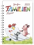  Helme Heine Familienplaner Buch A5 2023 - Kalenderbuch - Taschenkalender mit 5 Namensspalten, Einstecktasche, Lineal, Schulferien - 160 Seiten - 15,2 x 23,2 cm