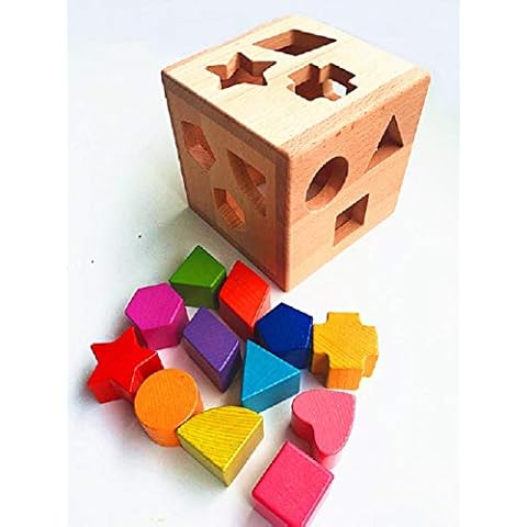 Fun world toys Wooden toys 12 pieces Shape sorter cube - Quality wooden toys for early development Cover