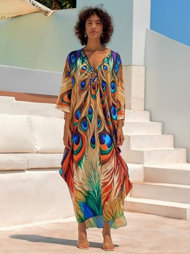 Image of sunforyou Kaftan Dresses for Women Stylish Caftans Plus Size Beach Cover up Soft Loungewear
