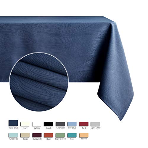 maxmill Jacquard Tablecloth Swirl Design Spillproof Wrinkle Free Oil Resistant Heavy Weight Soft Table Cloth Decorative Fabric Table Cover for Outdoor and Indoor Use Oblong 60 x 120 Inch Navy Blue - Thumbnail 2