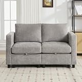 WUTUTUEE 58”Modular Sectional Loveseat Sofa, Modern Love Seat 2 Seater Sofa Couch with Storage, Chenille Modular Sectional Couch for Living Room, Bedroom, Office, Small Apartment, Light Grey