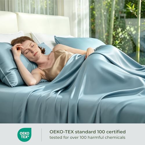 Image of BEDELITE Bamboo Viscose Sheet Set, King Size, 4 Pieces, Blue