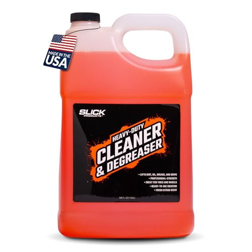 Slick Products Heavy-Duty Cleaner & Degreaser – Professional Strength Citrus Formula for Tires, Wheels, Engines, Chains & Tough Grime – Ready to Use or Dilute, 128 oz