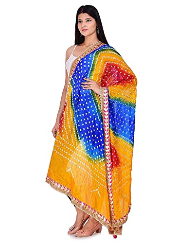 Image of Women's Jaipuri Art Silk Bandhej Rajasthani Bandhani Dupatta with Gota Patti Lace