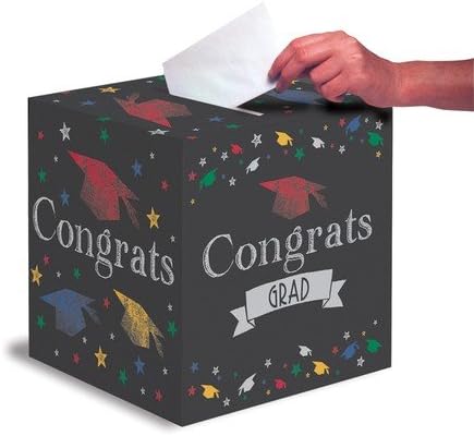 Pack of 6 Multi-Colored Chalkboard Congrats Grad Graduation Day Party Card Boxes 11"