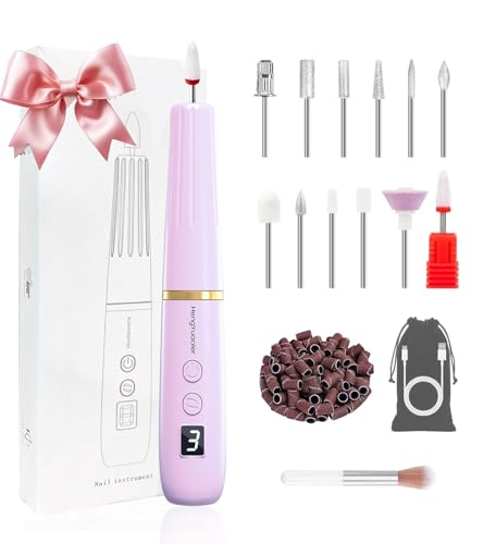 HengYuaoler Electric Nail Drill Machine File Efile Set for Acrylic Gel Nails Portable Nail Drill Machine Kit Rechargeable Pedicure Tools for Hand Feet Manicure Pedicure Tools Polishing Set (Purple)