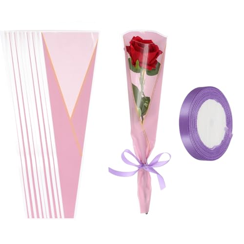 Sac d'emballage pour fleurs PATIKIL avec rubans et bord doré pour bouquet de mariage - 150 pack