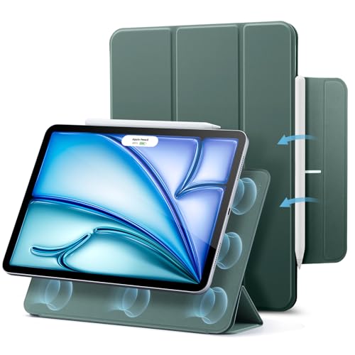 ESR Capa para iPad Air de 11 polegadas M2 (2024), iPad Air 5ª/4ª geração (2022/2020), fixação magnética potente, capa fina com suporte triplo, suporte para Pencil Pro e Pencil (USB-C), Verde