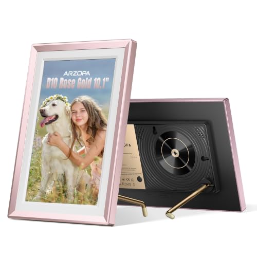 ARZOPA D10 Metal Digital Picture Frame Free Cloud Storage No Subscription 10.1" HD Anti-Glare Touchscreen Instant Photo & Video Sharing from Phone Ideal for Thoughtful Gifting Exquisite - Rose Gold