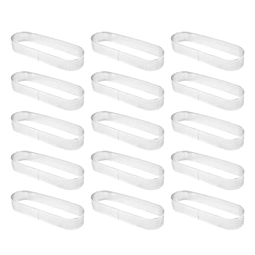 Yothfly 15Pcs Oval Tartlet Molds Perforated Tart Molds For Baking Stainless Steel Round Form Ring For Tart Mousse Pies Quiche, Silver #TOP1
