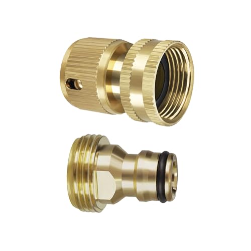 KETTOYA 1 Pair Garden Hose Accessories, 3/4 inch Female Thread Quick Connector & 3/4 Male Thread Connector, Pressure Washer Fitting, Solid Brass