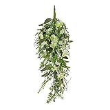National Tree Company Artificial Spring Teardrop Hanging Decoration, Vine Stem Base, Decorated with Flower Blooms, Berries, Leafy Greens, Spring Collection, 28 Inches