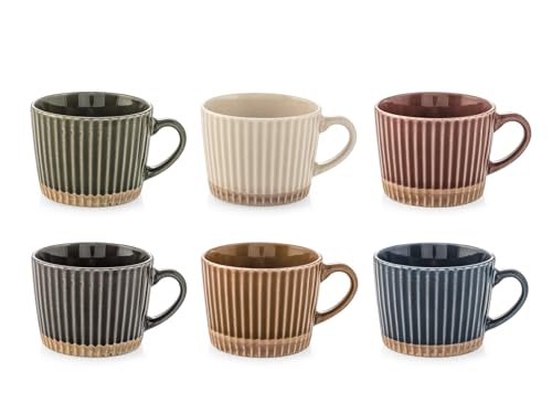H&H Set 6 Tazze da Caffè Land in New Bone China – Colorate, Eleganti e Resistenti – 100 cc – Lavabili in Lavastoviglie e Idonee al Microonde – Colori Assortiti