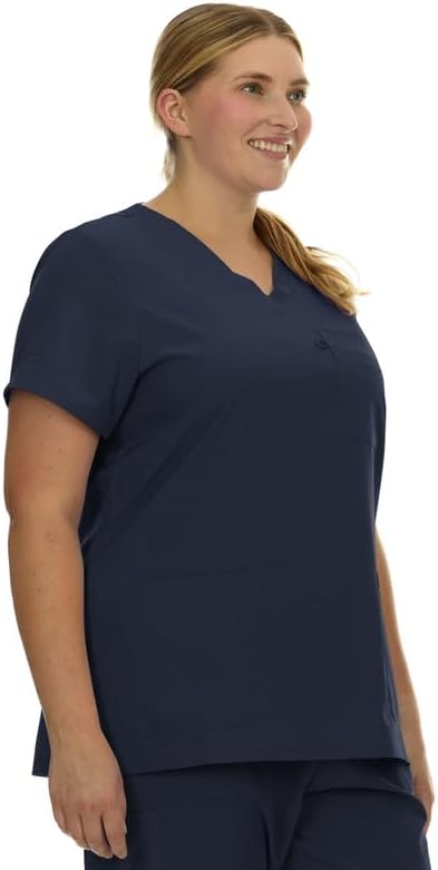 Plus Size Women's V-Neck Scrub Top Multi-Pocket Medical Uniform for Nurse, 4-Way Stretch, Spa - Image 6
