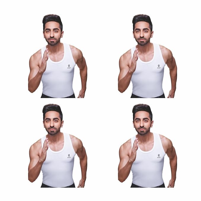 White vest for men 100% Cotton Sleeveless Round Neck Vest, Soft Itch-Free Innerwear Baniyan, Regular Fit Undershirt for Boys & Men, Daily Use Comfortable Tank (Pack of 4)