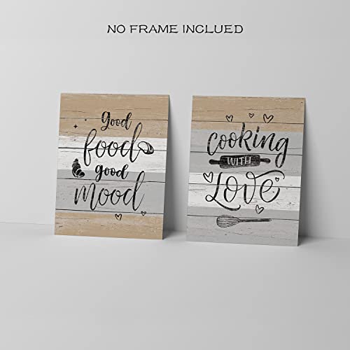 La Naranja Farmhouse Kitchen Decor Funny Inspirational Wall Art Positive Quotes Poster For Dining Room Brown And Grey Rustic Eat Signs, Set Of 4 Pictures, 8''X10'', Unframed #TOP2